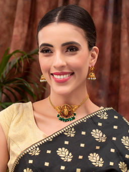 PANASH - Gold Plated Multi-Color Stone Studded Peacock Shaped Jewellery Set