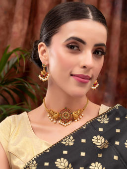 PANASH - Gold Plated Multi-Color Stone Studded Peacock Shaped Jewellery Set