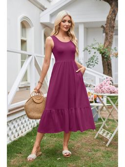 Outzidr - Magenta Sleeveless Tiered With Pockets Midi Dress