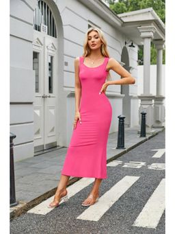 Outzidr - Pink Solid Basic Tank Bodycon Midi Dress