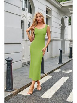 Outzidr - Lime Green Solid Basic Tank Bodycon Maxi Dress