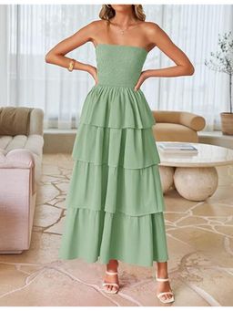Outzidr - Olive Tube Smoked With Ruffled Layers Maxi Dress