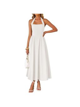Outzidr - White Square Halter Neck Maxi Dress