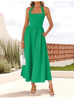 Outzidr - Green Square Halter Neck Maxi Dress