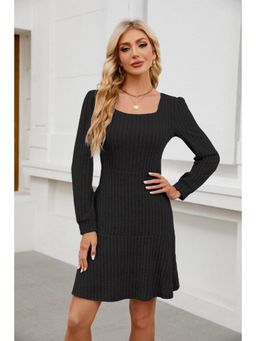 Outzidr - Black Wide Spaced Rib Mini Dress