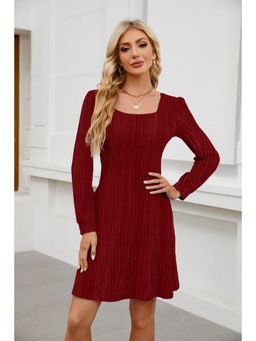 Outzidr - Red Wide Spaced Rib Mini Dress