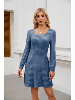 Outzidr - Blue Wide Spaced Rib Mini Dress