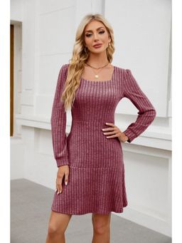 Outzidr - Pink Wide Spaced Rib Mini Dress