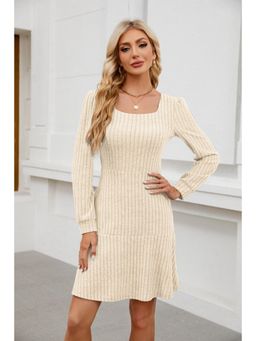 Outzidr - Off White Wide Spaced Rib Mini Dress