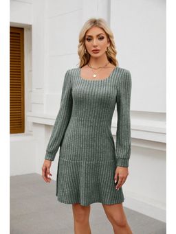 Outzidr - Olive Wide Spaced Rib Mini Dress