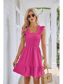 Outzidr - Magenta Cap Sleeves Tiered Solid Mini Dress