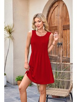 Outzidr - Red Round Neck With Pockets Mini Dress