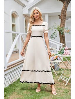Outzidr - White Square Neck Contrast Tipping Maxi Dress