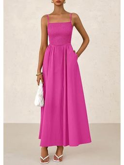 Outzidr - Purple Strappy Square Neck Cinched Waist With Pockets Maxi Dress
