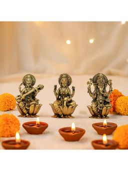 Ritualistic - Pure Brass Ganesh Laxmi Saraswati Idols- 2 Inch Height Divine God Idols For Home Decor