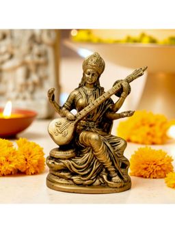 Ritualistic - Gold Brass Saraswati Car Dashboard Idol