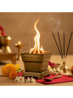 Ritualistic - Gold Premium Brass Hawan Kund with Spoon
