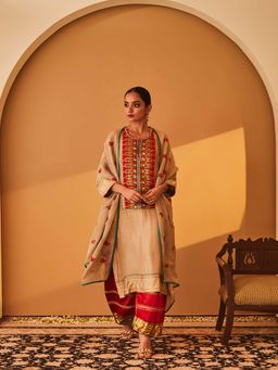 Bo Tree - Beige Rayana Kurta with Palazzo and Dupatta (Set of 3)