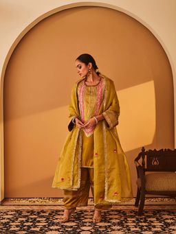 Bo Tree - Mustard Gulzar Kurta with Palazzo and Dupatta (Set of 3)