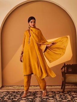 Bo Tree - Yellow Sambul Kurta with Pant and Dupatta (Set of 3)