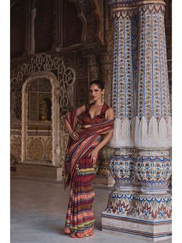 KALISTA - Maroon Inara Saree with Stitched Blouse and Belt