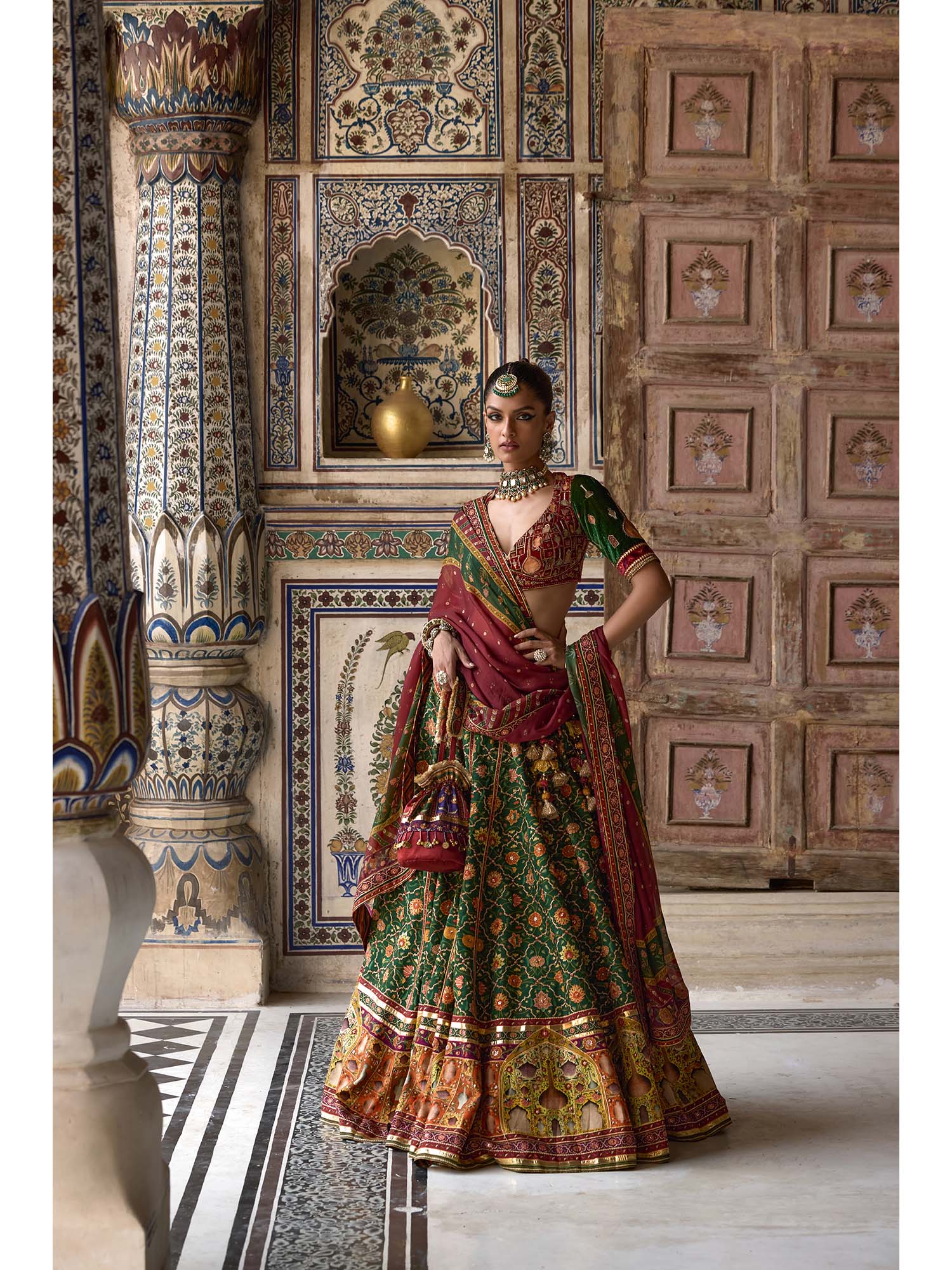 Green Sameera Lehenga with Blouse and Dupatta (Set of 3)-image-1