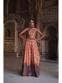 KALISTA - Peach Saima Palazzo with Bustier and Dupatta (Set of 3)