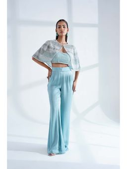Nidhi Gupta Designs - Blue Alaya Cape with Bralette and Pant (Set of 3)