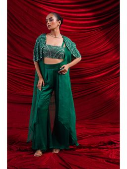 Nidhi Gupta Designs - Green Rasa Cape with Bralette and Pant (Set of 3)