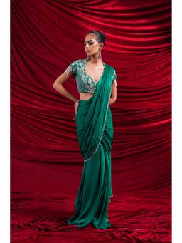 Nidhi Gupta Designs - Green Eva Pre-Draped Saree with Stitched Blouse