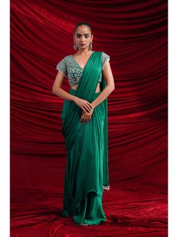 Nidhi Gupta Designs - Green Elle Pre-Draped Saree with Stitched Blouse