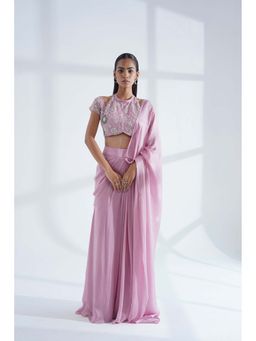Nidhi Gupta Designs - Pink Sana Pre-Draped Saree with Stitched Blouse