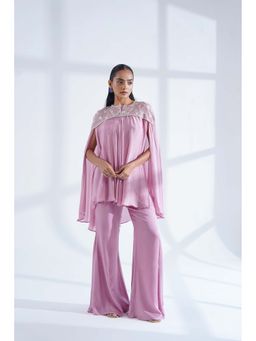 Nidhi Gupta Designs - Pink Saanvi Cape with Bralette and Pant (Set of 3)