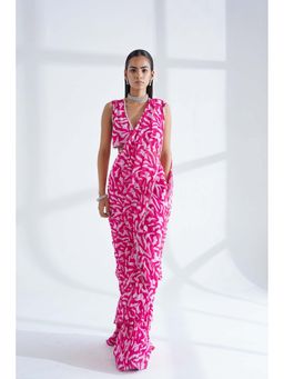 Nidhi Gupta Designs - Pink Nova Pre-Draped Saree with Stitched Blouse