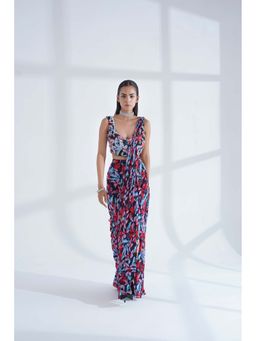 Nidhi Gupta Designs - Black Shaniz Re-Draped Saree with Stitched Blouse