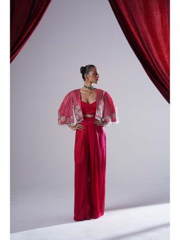 Nidhi Gupta Designs - Pink Renisa Cape with Bralette and Pant (Set of 3)
