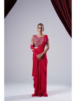 Nidhi Gupta Designs - Pink Fiza Saree with Stitched Blouse