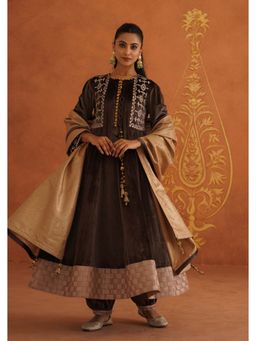 Inej - Zeba Brown Anarkali with Salwar and Dupatta (Set of 3)