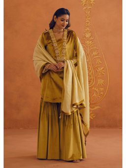Inej - Zeba Mustard Kali Kurta with Sharara and Dupatta (Set of 3)