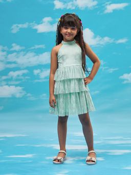 Lil Drama - Razzle Dazzle Girls Blue Georgette Party Mini Dress