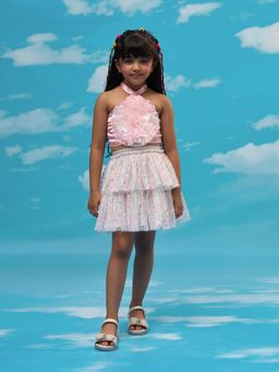 Lil Drama - Rainbow Girls Pink 3D Flower Top & Skirt (Set of 2)