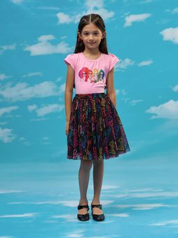 Lil Drama - Rainbow Barbie Girls Pink T-Shirt with Skirt (Set of 2)