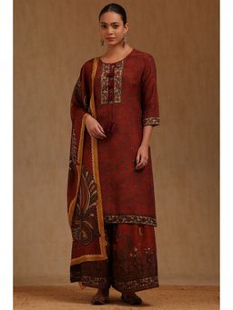 Soch - Rust Muslin Kalamkari Kurta with Palazzo and Dupatta