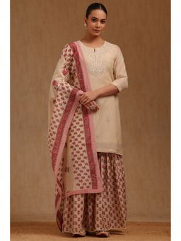 Soch - Beige Chanderi Embroidered Kurta with Sharara and Dupatta