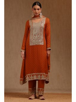 Soch - Orange Georgette Sequin Embellished Kurta with Pant and Dupatta