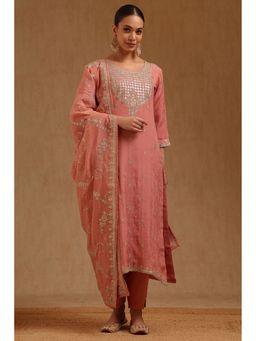 Soch - Peach Tissue Zari Embroidered Kurta with Pant and Dupatta