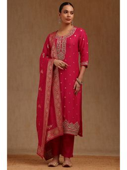 Soch - Pink Organza Zari Woven Kurta with Pant and Dupatta