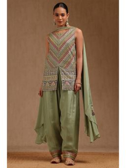 Soch - Green Crepe Embellished Kurta with Salwar and Dupatta with Unstitched Sleeves