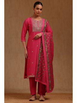 Soch - Pink Chanderi Zari Embroidered Kurta with Pant and Dupatta