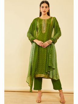 Soch - Green Brocade Bandhani Printed Kurta with Pant and Dupatta